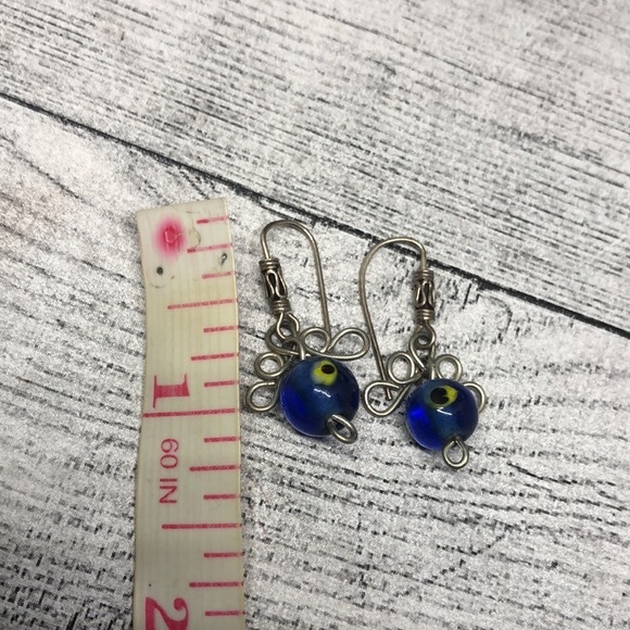 Artisan sterling silver 925 hooks evil eye glass bead earrings boho - Picture 3 of 3